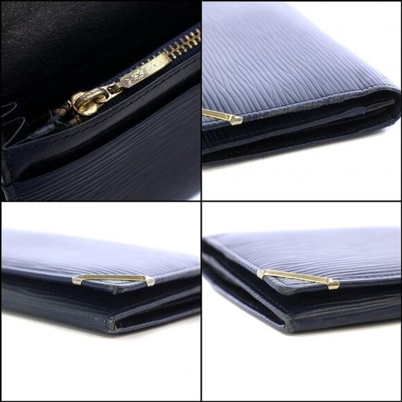Valentino (Authentic) Navy Blue Epi Leather & Gold Accent Bi-fold Long Wallet - Picture 5 of 8